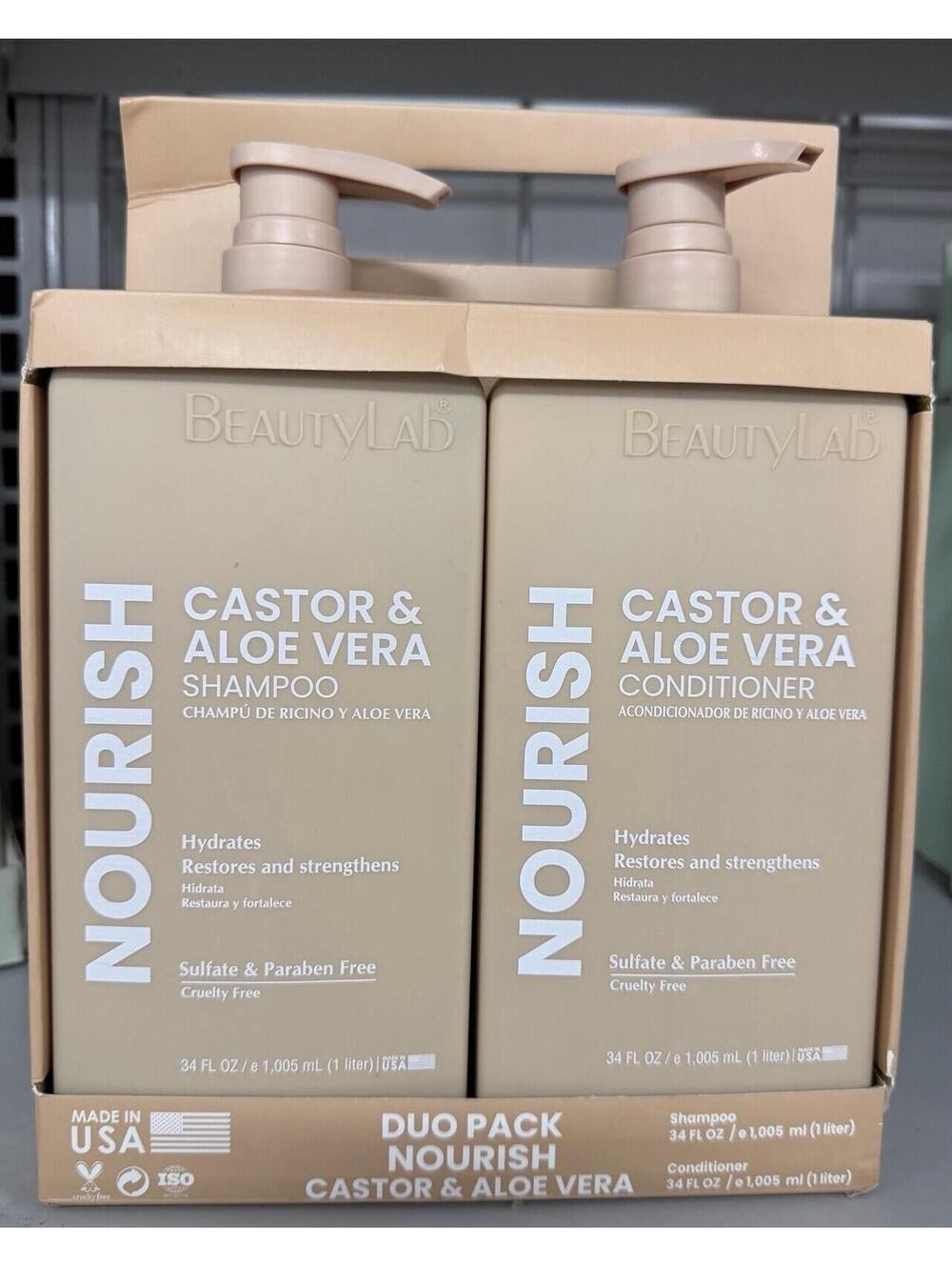 BeautyLab Nourish Castor & Aloe Vera Shampoo & Conditioner 34 fl oz Sulfate-Free